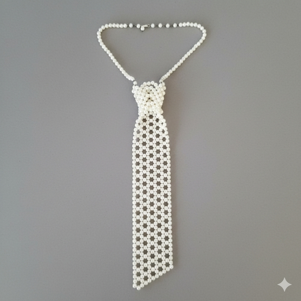 🛑SOLD🛑 Vintage 14-17" Pearl Tie Necktie Necklace Hong Kong Faux Handmade - Picture 7 of 12